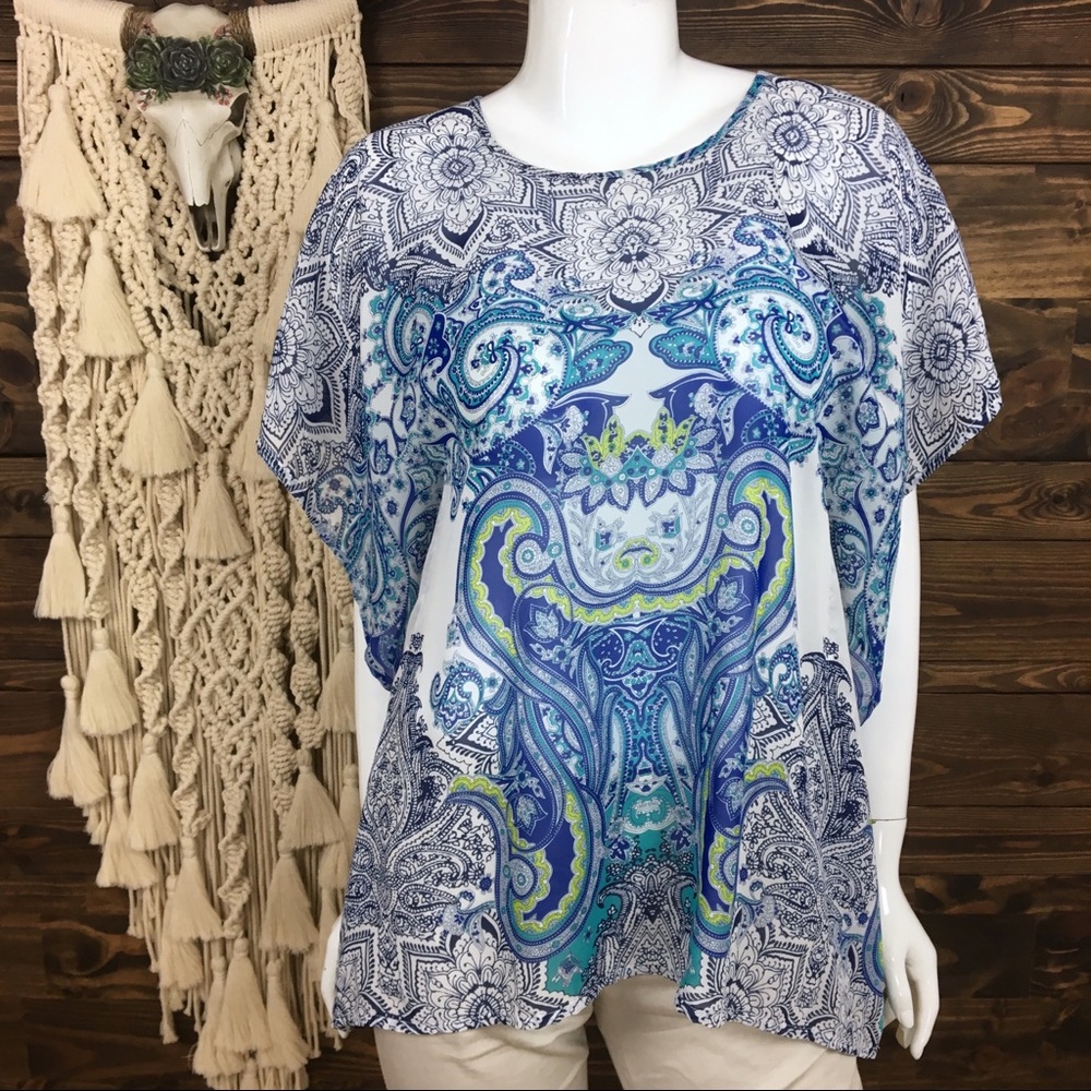 Studio‎ Y | Sheer Paisley Open Back High Low Tunic Top